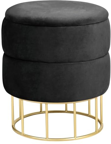 AKORD | Pouf in Velutto ELZA | Poggiapiedi | Contenitore per Piccoli Oggetti | Pavimento in Metallo | Imbottito | Pouf Decorativo | Per il Soggiorno e la Camera da Letto | Nero
