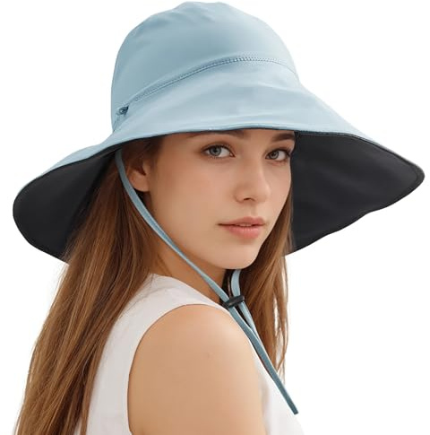 Sukeen Damen Sonnenhut Wendebare, Fischerhut mit Breiter Krempe, UV-Schutz Faltbarer Outdoor-Hut mit Rollsaum, Geeignet für Strand, Garten, Wandern