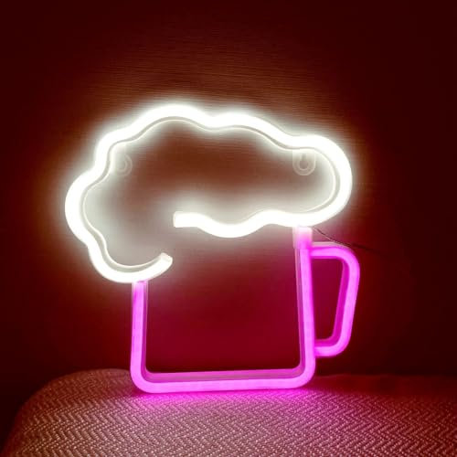 HFHungkeong LED Bar Neonlicht Schild Handgefertigte Nachtlampe für Wand Zuhause Kneipe Weihnachten Schlafzimmer Hochzeit Party Deko, Geburtstagsgeschenk, USB oder 3AA Batteriebetrieben (Rosa Weiß)