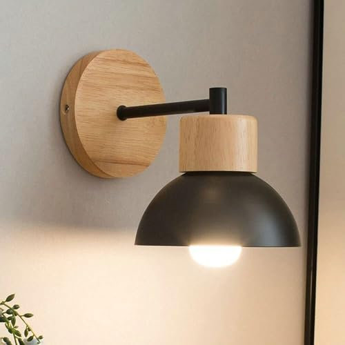 SEMANHUA Wooden Wall Lamp Dome Wall Mount Lamp Indoor Bedside Reading Lighting Fixture, Modern Bedside Board Lamp for Living Room Bedroom Study Office Home E27 Wall Washer(Color:Glass)