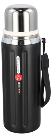Thermosflasche, Trinkflasche Edelstahl 800ml, Thermobecher, Thermoskanne mit Teesieb, Vakuum Isolierte Flasche, Wasserflasche Metall, Auslaufsicher (Schwarz)
