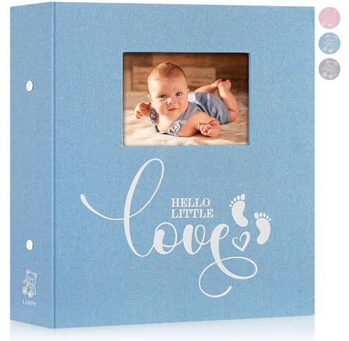 Lanpn Album de Fotos Bebe 10x15 600, Lino Album para Bolsillos Photos, Baby Photo Album con Insertar Ventana, Album Fotos Infantil, Regalos para Bebes Recien Nacidos, Libro Recuerdos Bebe Azul
