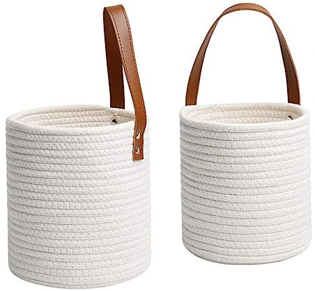 KITANDOVE 2stücke Handgefertigte Hängende Pflanzgefäße Simuliertem Rattan Dekorative Wandkörbe Weiß Für Pflanzen Und Aufbewahrung Für Innenräume Und Hausdeko