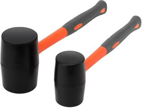 KEILEOHO 2 tlg Gummihammer Set 50mm und 70mm, 450g und 900g Schonhammer Pflasterhammer Gummi Hammer Set mit Rutschfestem Stoßdämpfendem Fiberglasstiel, Schwarz Orange