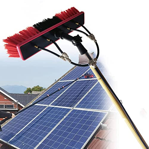 Kit de Poste de Limpieza de Ventanas de 3,6 a 9 m con Suministro de Agua, Cepillo telescópico, limpiacristales Extensible, Limpiador de techos, Vidrio, Panel Solar para Exteriores (9 m/30 pies)