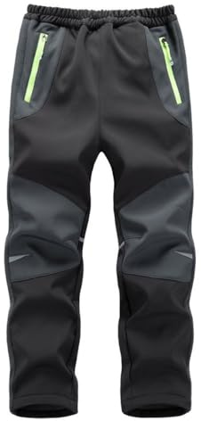 Hpbygstae Pantaloni Softshell per Bambini, Impermeabili, Antivento, per Bambini, per Il Tempo Libero, per Le attività all'Aria Aperta, Nero Grigio-M