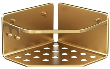 Tatay Estanteria Ducha Sin Taladro Esquina Aluminio | Incluye Tornillos y Sistema Fijación Quick Fix | Resistencia Humedad | Moderno | Fácil Drenaje | 20 x 12 x 20 cm - Modelo Serenity - Oro