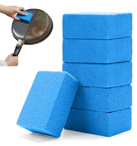 Defresit 6 blocchi di mattoni per la pulizia della griglia, pietra pomice per la pulizia, strumento di pulizia per barbecue, detergente per mattoni riutilizzabili per griglie/griglie piatte (blu)