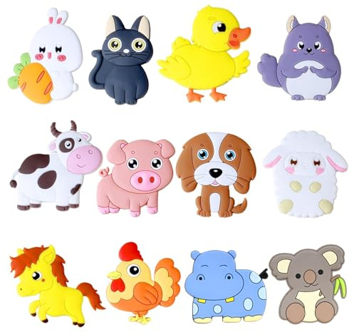 Tadpolez 12 Pezzi Magneti Da Frigorifero Bambini,Calamite da Frigo,Animali Magnetici per Lavagna,Animali da Fattoria Magnetici,Simpatici Magneti da Frigorifero,per Bambini Che Imparano Lavagna