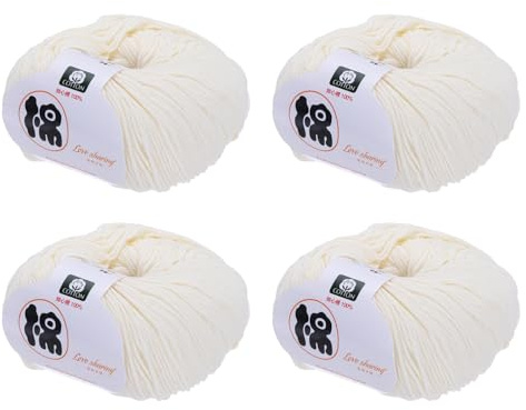 Rebower Cotton Yarn,100% Cotton Soft Knitting Yarn [for Hand DIY Bag Cushion Crocheting Knitting Projects Home Decor], -4 Skeins/4×218yards/4×4.54oz/Pale White