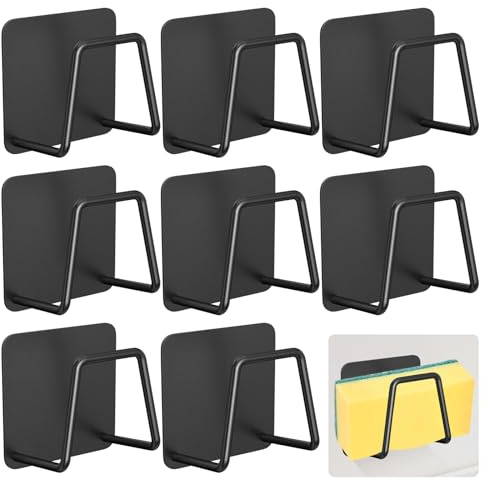 Gvolatee 8 Stück Schwammhalter Küche, Schwammhalter Spülbecken, Spülschwammhalter, Waschbecken, Küchenspüle, Schwamm Halterung, Edelstahl für Küche(Schwarz)