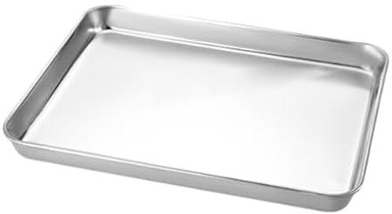 KEILEOHO 5 Pz Teglie Forno Rettangolari 26 x 20 x 5 cm, Teglie Forno in Acciaio Inox, per Cuocere e Servire, Pizza, Biscotti, Lavabile in lavastoviglie
