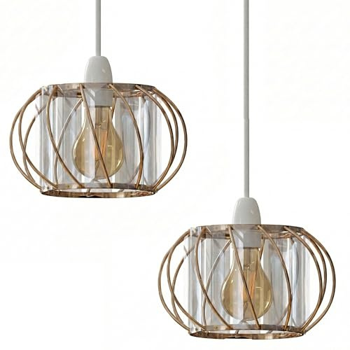 2 Pcs Gold Crystal Glass Light Shade (Height 10 cm, Width 16cm) with Bulb