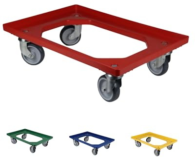 Transportroller Kunststoff 60x40 cm mit 4 Leichtlauf-Lenkrollen (Rot)