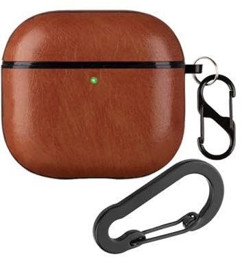 Funda de piel compatible con AirPods 4, funda protectora de cuero retro duradero a prueba de golpes con 2 llaveros para Apple AirPods de 4ª generación (marrón)