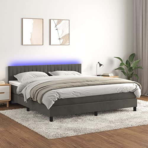 Festnight Boxspringbett 180 x 200 mit matratze und Led Bett 180 x 200 mit matratze und lattenrost Polsterbet 180 x 200 Bett mit LED Beleuchtung & kopfteil -Dunkelgrau-180 x 200 cm