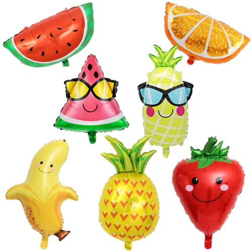 Koboko Hawaii Party Deko Obst Folienballon, 7 Stk Hawaii Deko Obst Luftballons, Deko Ananas Sommerfest Party Ballons, Hawaiian Tropic Banane Ballons für Geburtstag Hochzeit Sommer Strand Deko