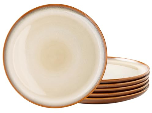 LeRatio Breakfast and Dessert Plates Set of 6-21.5cm Scratch Resistant Stoneware Side Plate, Dishwasher and Microwave Safe, Salad/Small Plates, Cappuccino