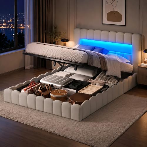 DADEA Polsterbett mit Bettkasten, Boxspringbett 180x200 mit LED und USB, Jugendbett 180x200 mit Bettkasten Boxspringbett mit Stauraum Doppelbett mit Kopfteil Bed with Storage Stauraumbett mit LED