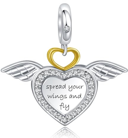Annmors coeur ange aile pendentif s925 argent sterling femmes bracelet collier pendentif