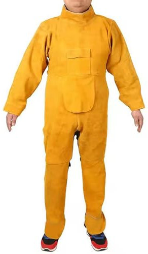 Grembiule da Saldatura in Pelle - Grembiule da Lavoro Resistente con Tasca per saldatori, Grembiule per Utensili Resistente al Calore e alle Fiamme,Giallo,XXL