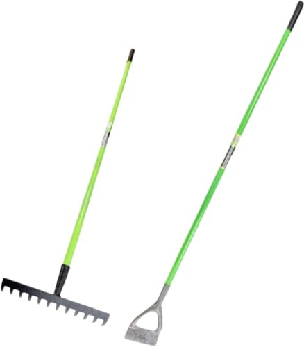 Dunnet Tools Zappa olandese e rastrello Set di attrezzi da giardino in acciaio al carbonio Kit da giardinaggio per scavare il terreno Rastrello da giardino Set zappa olandese professionale fai da te