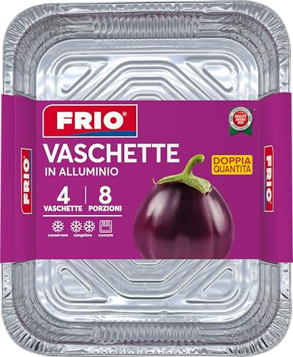 FRIO Bandejas de aluminio de 12 piezas rectangulares 8 porciones 32 x 26,5 x 5,5 cm – bandejas ideales para catering, asadores y aperitivos, horno y congelador, perfectas para la conservación y
