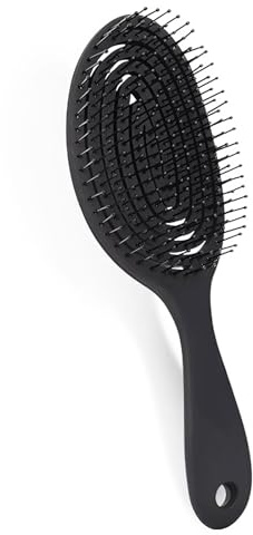 Poraceous Cepillo desenredante para cabello mojado ondulado y rizado – Anti rotura y para extensiones de mujer – Diseño ergonómico en espiral – Negro