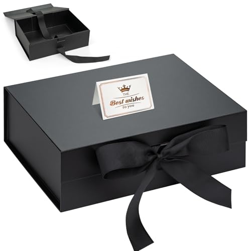 Samlior Boîte Cadeau 23x17x7 cm, Boîtes Cadeaux avec Couvercle Ruban Carte de Vœux, Boite Cadeau Vide pour Anniversaire Mariage Saint-Valentin Noël Fête des Mères-Noir