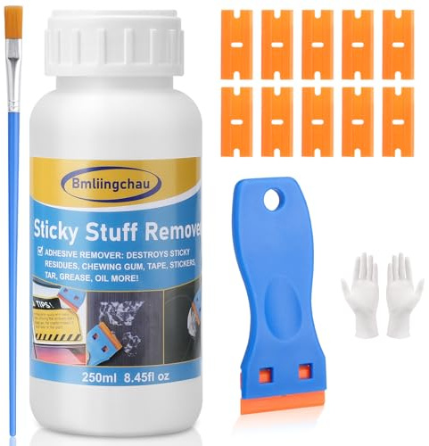 Removedor de cosas adhesivas, 250 ml, removedor de goma de mascar, limpiador de muebles, eliminación de marcas de talón y desengrasante, herramienta raspadora solvente para eliminar manchas de