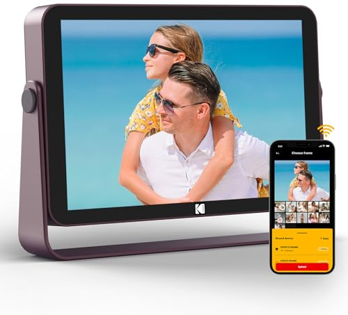 KODAK Cadre Photo Numérique, Cadre Numérique Photo WiFi 10 Pouces, Batterie Intégrée de 4000mAh, Mémoire de 64 Go, Écran Tactile IPS HD, Partage de Photos, Musique et Vidéos Via Une App/E-Mail/USB