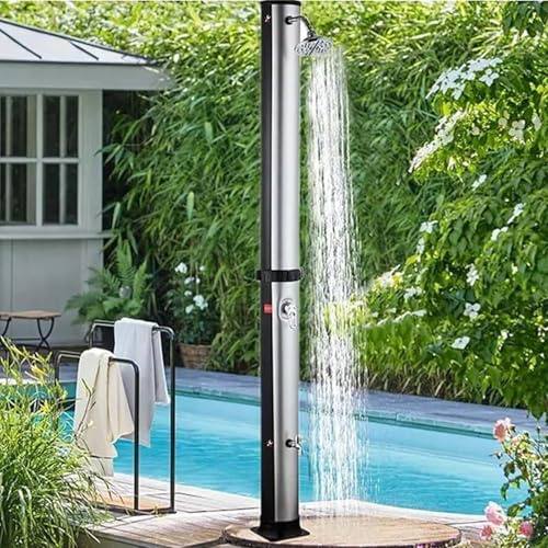 ZMJGLL Outdoor Shower Portable Solar Outdoor Shower,W/Shower Head and Foot Washer Tap,38L Standing Poolside Garden Shower,PVC Brass Design for Backyard (Silver)