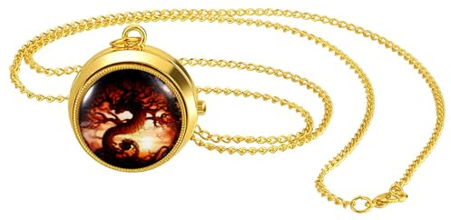 JewelryWe Halloween Taschenuhr mit Kette Gold Vintage Analog Quarz Kettenuhr Drehbare Abdeckung Uhr Gothic Anhänger Halskette für Damen Herren Cosplay
