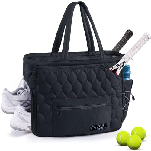 SPORJET Tennis Gym Bag for Women, Tennis Bag Holds 2-4 Rackets with Shoe Compartment & Wet Pocket, Sports Duffle Bags fits up to 15.6 Laptop, Quilted Travel Overnight Weekend Bag, Tennis Gift