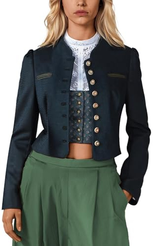 Generisch Trachtenjacke Damen Kurz Dirndl Jacke Bolero Trachten Strickjacke Slim Fit Blazer Cardigan Festlicher Trachtenblazer mit Knopfleiste Modern Bayrische Tracht Oktoberfest Jacke Lodenjacke