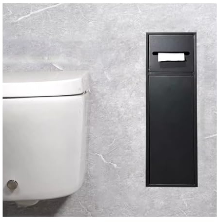 Portarrollos de papel higiénico de acero inoxidable, estante empotrado en la pared para escobilla de inodoro, ideal para uso en baño y hotel, color: negro, tamaño: 66 x 20 x 14 cm