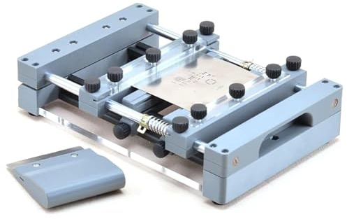 DOJBK Small SMT Steel Mesh Screen Printing Station, Manual Solder Paste Printing Table, Tightening Steel Plate Function, with 80mm Width Scraper, for Precision PCB Assembly
