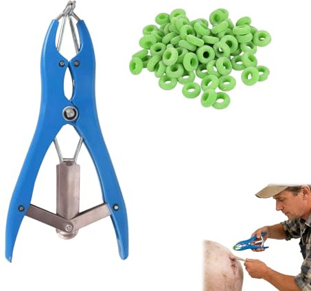 pinze castrazione animali 1 pezzo con 150 anelli elastici strumento veterinario 21 cm manico ergonomico per uso agricolo zootecnico e decorazione palloncini multiscenario