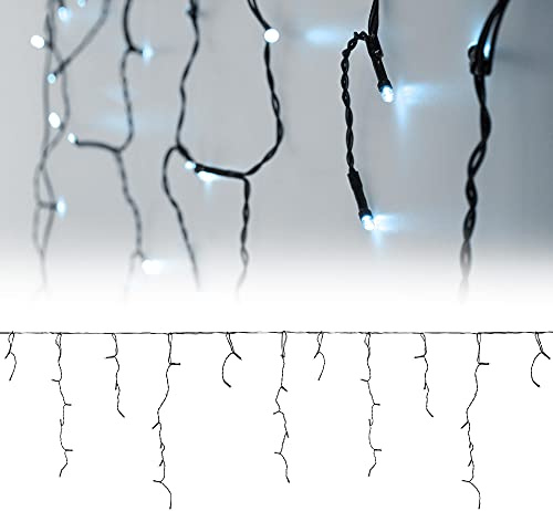 ECD Germany LED Lichtervorhang 6m 180LED Kaltweiß, Eiszapfen Lichterkette LED Lichterkettenvorhang Weihnachten Eisregen Vorhang, IP44 Wasserfest, Innen/Außen, Weihnachtsbeleuchtung Weihnachtsdeko