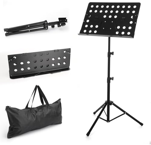 GREENSAPPIRE Portable Music Stand, Heavy Duty Folding Sheet Music Stand with Adjustable Height, Orchestral Music Stand with Tripod Base, Foldable and Compact for School, Practice & Performance