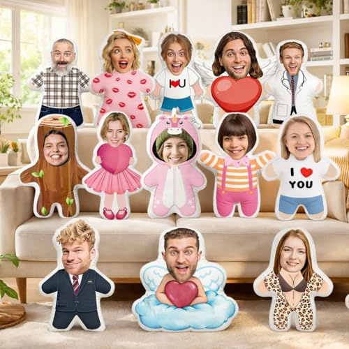 Peluche Coussin Personnalisé Photo avec Visage et Corps Cadeau Personnalisable pour Homme et Femme Impression 3D Oreiller pour Canape Decoration Cadeaux Personnalisés pour Saint-Valentin Anniversaire