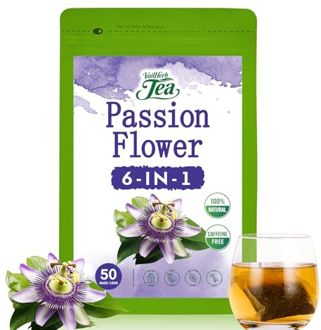 VailHerbTea Passion Flower Tea Bags - 50 Count, Handcraft Herbal Tea for Relaxation & Sleep Support, Natural Formula w/Lemon Balm Ashwagandha Extract for Mood Balance - Caffeine-Free, Mild Taste Tea.