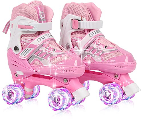 Rollschuhe für Kinder, 8 Rollen, zweireihig, für drinnen und draußen, sicher und langlebig