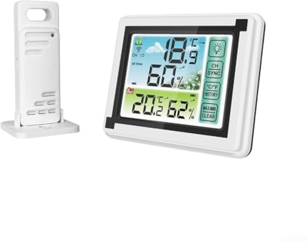 Stazione meteo wireless con touchscreen a colori, termometro igrometro per interni ed esterni, monitor digitale di umidità della temperatura con sensore per la casa serra vivaio