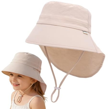 Kinder Sonnenhut mit Nackenklappe Schnelltrocknend Sommerhut 1–10 Jahre Jungen Mädchen Einstellbare UV-Schutz Sommer Kappe Baby Sommer Strandhüte mit Kinnriemen Halsklappen UPF 50+ Schwimmen Hut