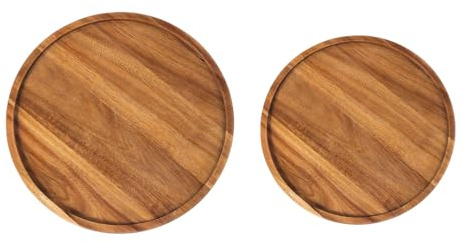 LUMIREX 2er Set Holztablett Tablett Rund 15cm und 20cm, Serviertablett Holz aus Akazienholz, Holztablett Oval, Käseplatte Dekorative Tablett, Frühstückstablett für Couchtisch, Küchentablett