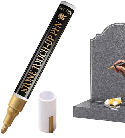 szaluyk gravstenspenna – färgpenna | vattentät reparationspenna | 1-pack 3 mm oljebaserad markör för sten trä metall glas, restaurering av inskrifter, ljusbeständig hållbar guld silver