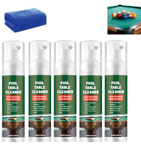 Fast-Drying Pool Table Felt & Ball Cleaner Foam, Removes Chalk Grim. (5PCS) | All-in-One Felt and Billiard Ball Care Kit with Towel, Safe All Felts and Ball Materials, Home Game Room Use, No Residue.