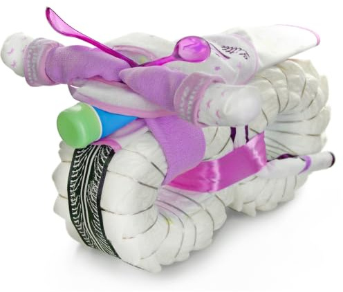 Windelmotorrad rosa Mädchen ROCKSTAR GIRL – Windeltorte Motorrad 45-teilig | Geschenk zur Geburt für Mädchen, Baby Shower & Babyparty