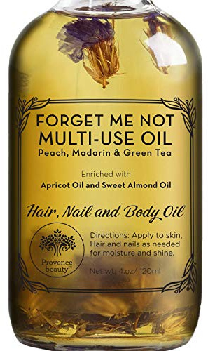 BEAUTE DE PROVENCE Multi-Use Oil for Face, Body and Hair - Forget Me Not - Organic Blend of Apricot, Vitamin E and Sweet Almond Oil Moisturizer for Dry Skin, Scalp and Nails - 4 Fl Oz